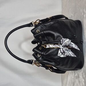 Ora Delphine Black Pebbled Leather Shoulder Crossbody Bag with Bow Accent